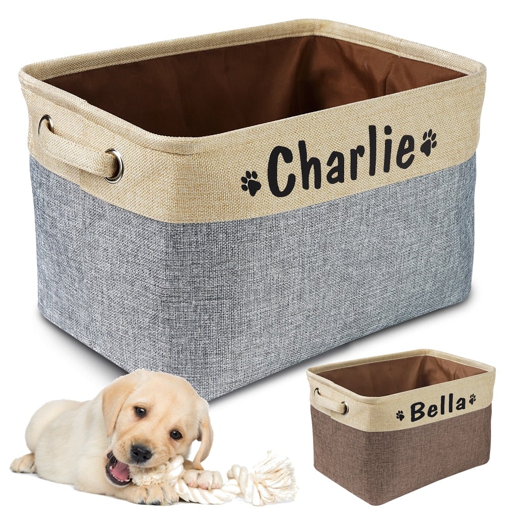 Personalized Dog Toy Basket Custom Name Pet Storage Foldable